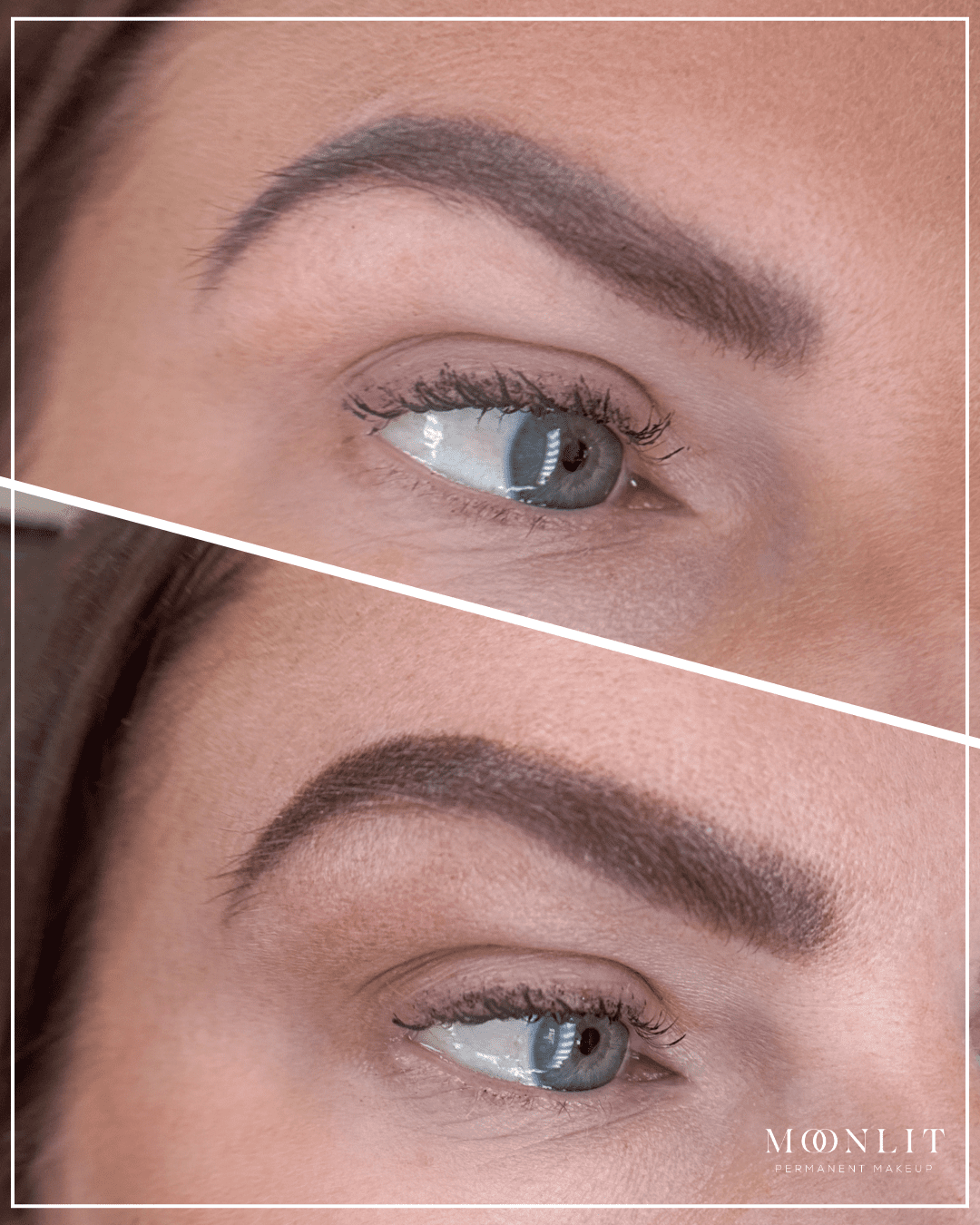 brow color correction PMU before and after Salt Lake City Utah, ashy faded brows corrected to warmer natural brown tone, healed permanent makeup improving shape and color balance